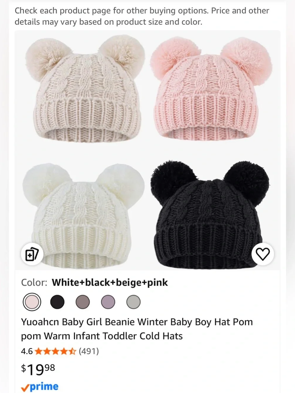 Cozy Kids Pom-Pom Knit Beanies — Pink, White, Black, Beige